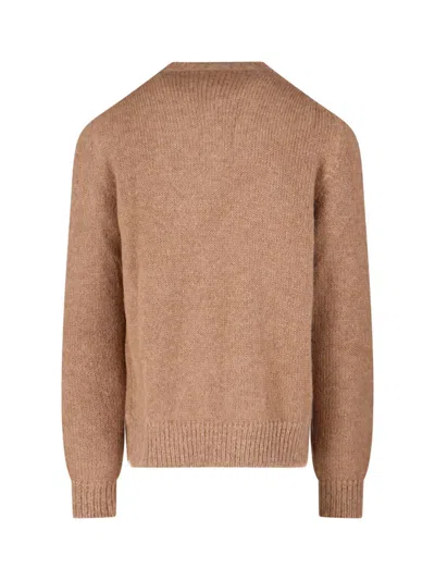 Jil Sander Ribbed Crewneck Sweater With Soft Texture In Brown