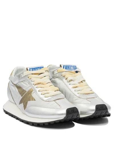 Golden Goose Running Marathon Sneakers In Silver Leather And Fabric In Metallic