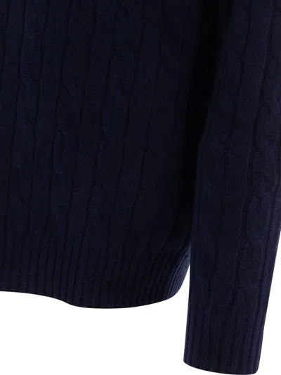 Polo Ralph Lauren Long-sleeved Navy Pullover With Textured Design In Blue