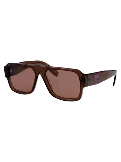 Prada Transparent Brown Acetate Sunglasses In Brown