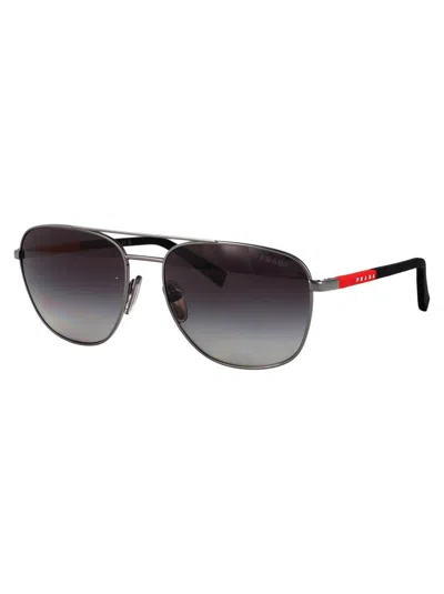 Prada Linea Rossa Gunmetal Steel Sunglasses In Gray
