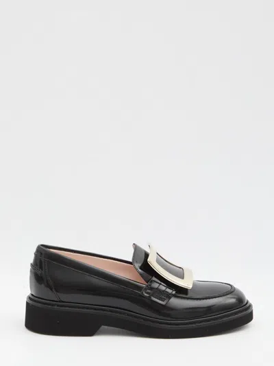 Roger Vivier Viv' Rangers Black Loafers With Metal Buckle In Black