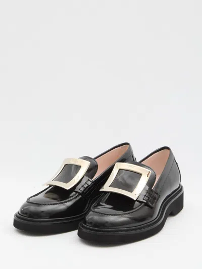 Roger Vivier Viv' Rangers Black Loafers With Metal Buckle In Black