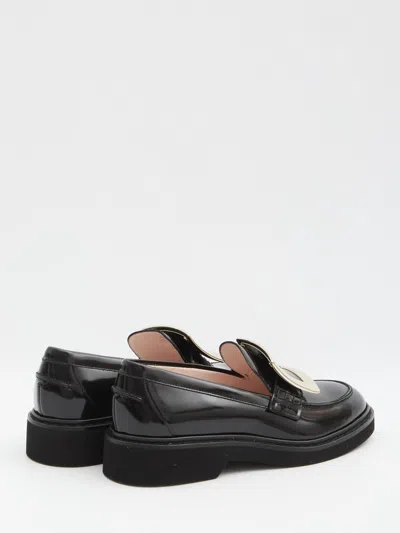 Roger Vivier Viv' Rangers Black Loafers With Metal Buckle In Black