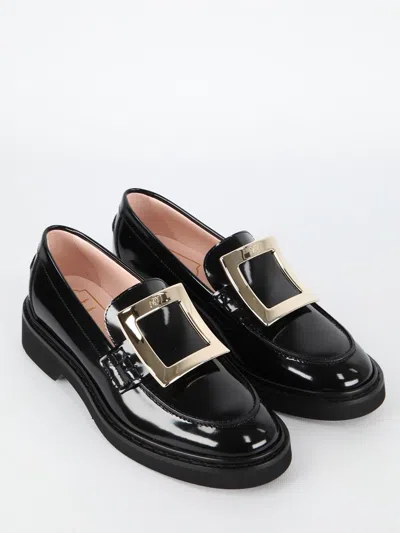 Roger Vivier Viv' Rangers Black Loafers With Metal Buckle In Black