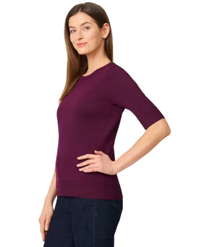Melissa Paige Petite Crew-neck Elbow-sleeve Fine-gauge Sweater In Purple