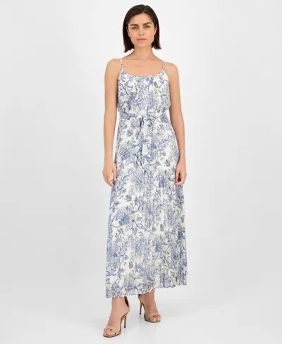 Robbie Bee Women's Printed Scoop-neck Chiffon Dress In Gray