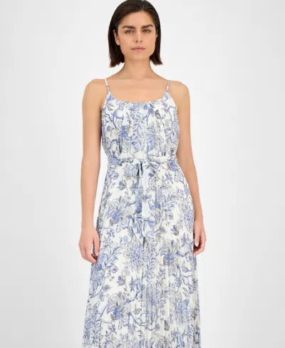 Robbie Bee Women's Printed Scoop-neck Chiffon Dress In Gray