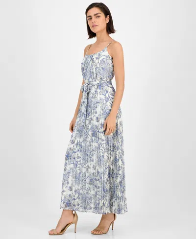 Robbie Bee Women's Printed Scoop-neck Chiffon Dress In Gray