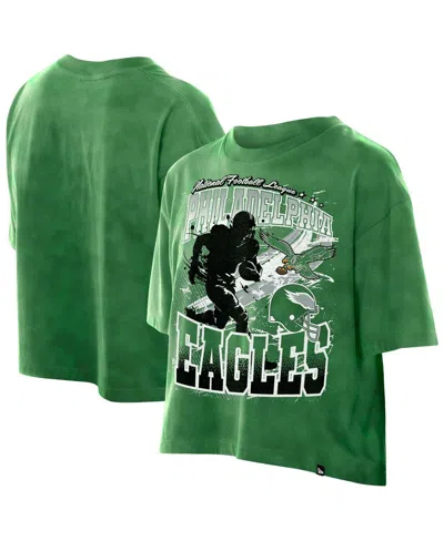 New Era Women's Kelly Green Philadelphia Eagles Cropped Boxy Sport Classics Mineral Wash T-shirt