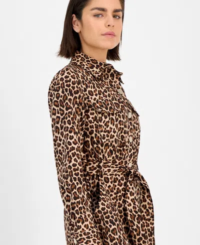 Anne Klein Tie Waist Shirtdress In Animal Print