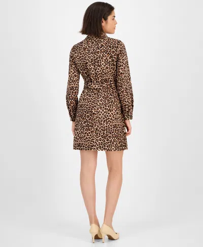 Anne Klein Tie Waist Shirtdress In Animal Print