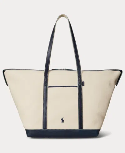 Polo Ralph Lauren Women's Leather-trim Canvas Large Shopper Tote