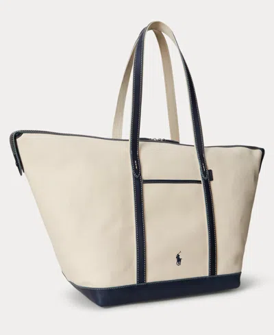 Polo Ralph Lauren Women's Leather-trim Canvas Large Shopper Tote