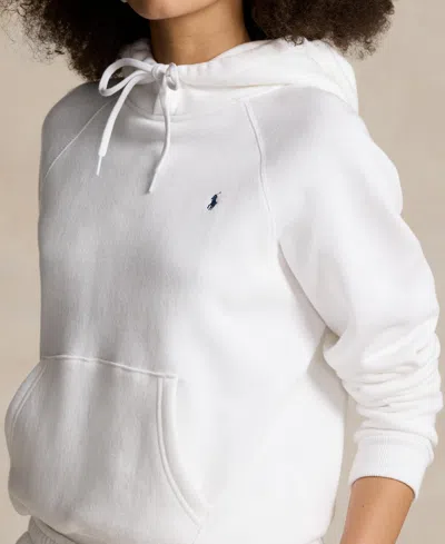 Polo Ralph Lauren Ribbed Cuff Long Sleeve Cotton Sweatshirt With Kangaroo Pocket In White
