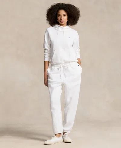 Polo Ralph Lauren Ribbed Cuff Long Sleeve Cotton Sweatshirt With Kangaroo Pocket In White