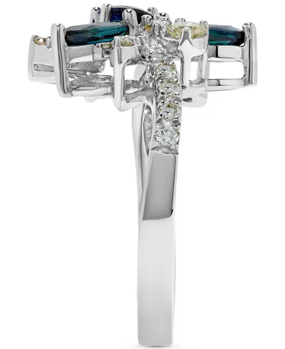 Macy's Sapphire (1-1/6 Ct. T.w.) & Diamond (1/2 Ct. T.w.) Statement Ring In 14k White Gold