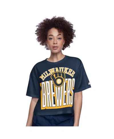 Starter Women's Navy Milwaukee Brewers Play The Ball Boxy Cropped T-shirt