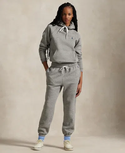 Polo Ralph Lauren Women's Shrunken Fit Fleece Hoodie Sweatshirt In Gray