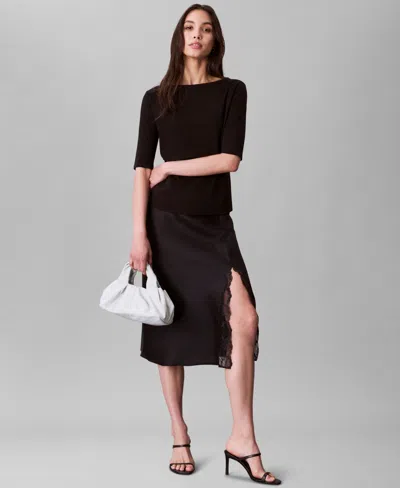 Calvin Klein Women's Lace-trim Satin Midi Skirt