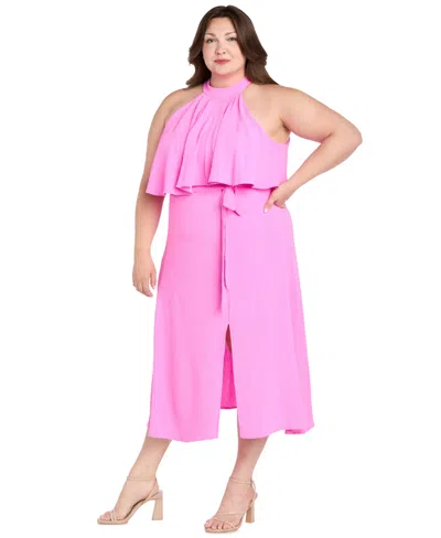 R & M Richards Plus Size Solid-color Halter Dress In Pink