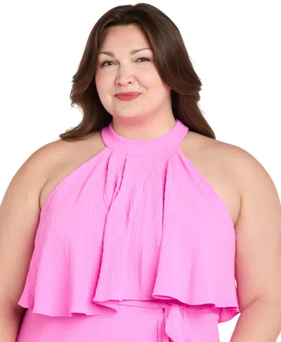 R & M Richards Plus Size Solid-color Halter Dress In Pink