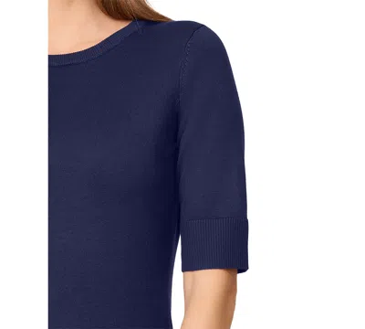 Melissa Paige Petite Crew-neck Elbow-sleeve Fine-gauge Sweater In Blue