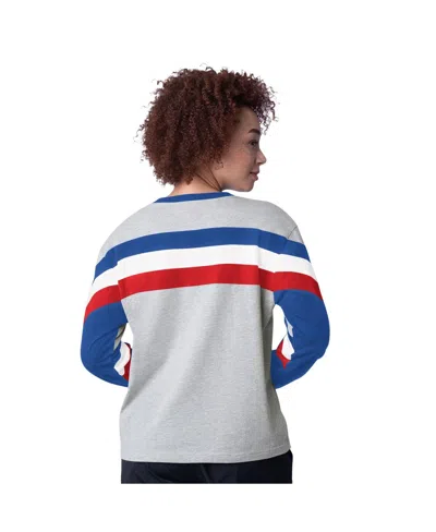 Starter Women's Heather Gray Chicago Cubs Triple A Fashion Color Block Long Sleeve Top In Blue