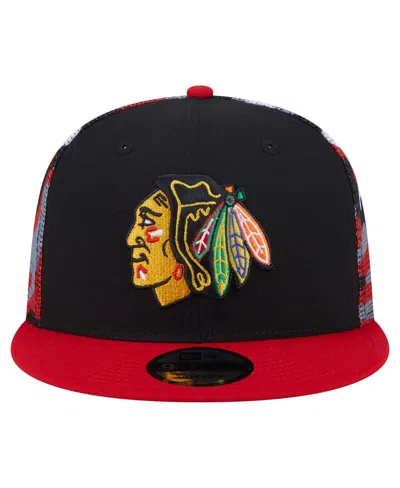 New Era Men's Black/red Chicago Blackhawks Camo Meshback 9fifty Snapback Hat