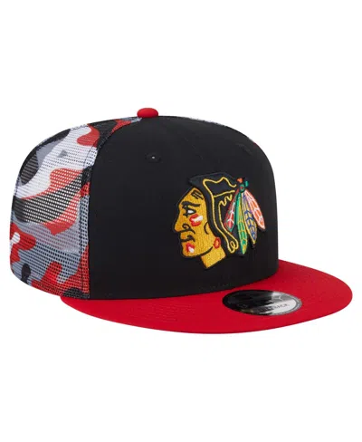 New Era Men's Black/red Chicago Blackhawks Camo Meshback 9fifty Snapback Hat