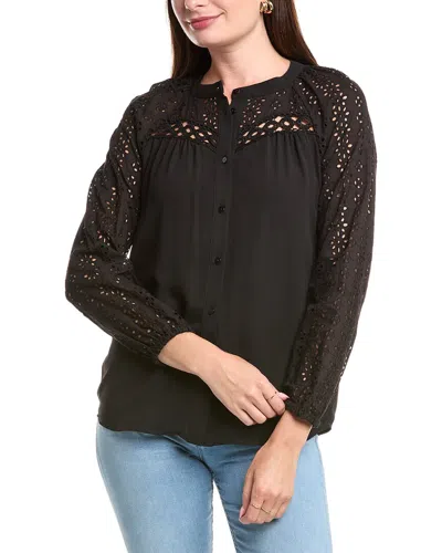 T Tahari Embroidered Blouse In Black