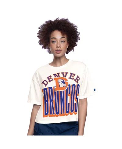 Starter Women's White Denver Broncos Throwback Play The Ball Boxy Cropped T-shirt
