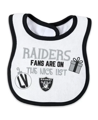 Wear By Erin Andrews Baby Boys And Girls Las Vegas Raiders Allover Print Full-zip Sleeper With Bib Set In White