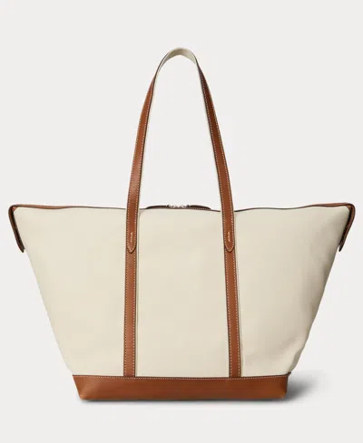 Polo Ralph Lauren Women's Leather-trim Canvas Large Shopper Tote