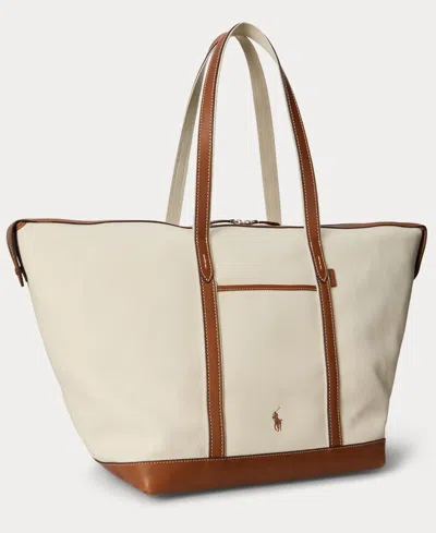 Polo Ralph Lauren Women's Leather-trim Canvas Large Shopper Tote
