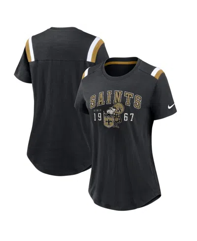 Nike Women's Heather Black New Orleans Saints Playback Athlete Historic Fashion T-shirt