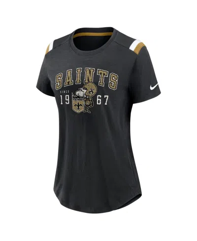 Nike Women's Heather Black New Orleans Saints Playback Athlete Historic Fashion T-shirt
