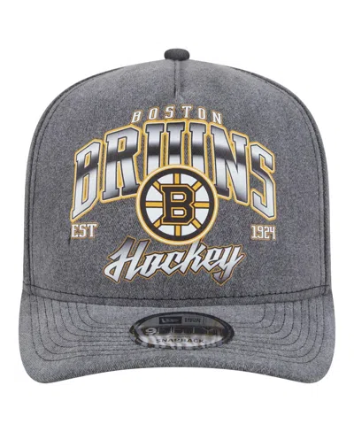 New Era Men's Charcoal Boston Bruins Throwback Washed A-frame Pre-curved 9fifty Snapback Hat