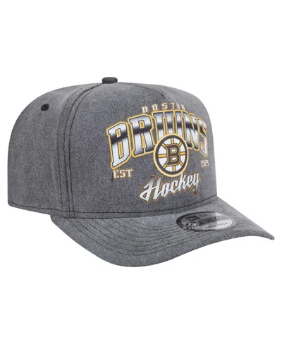 New Era Men's Charcoal Boston Bruins Throwback Washed A-frame Pre-curved 9fifty Snapback Hat