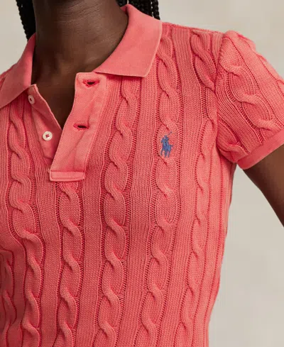 Polo Ralph Lauren Braided Cable Knit Polo Shirt In Red