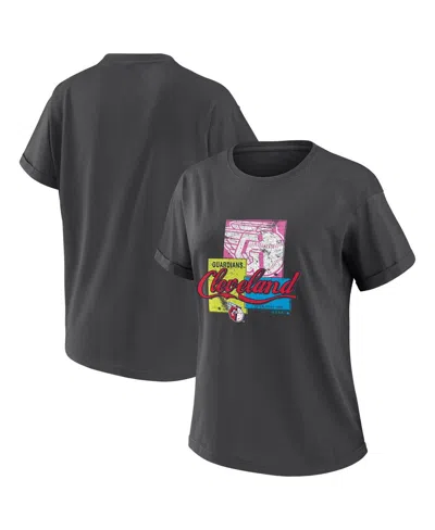 Wear By Erin Andrews Women's Charcoal Cleveland Guardians Domestic Box Color Boyfriend T-shirt