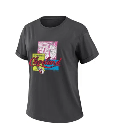 Wear By Erin Andrews Women's Charcoal Cleveland Guardians Domestic Box Color Boyfriend T-shirt