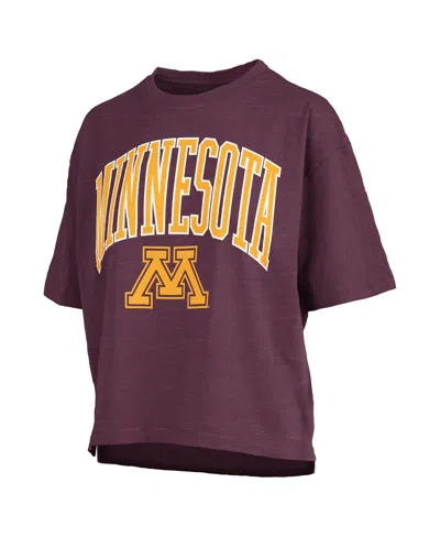 Pressbox Maroon Minnesota Golden Gophers Nelson Arch Over Logo Waist Length Oversized Slub T-shirt In White