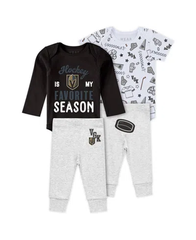 Wear By Erin Andrews Baby Boys And Girls 3-piece Vegas Golden Knights Turn Me Around Bodysuits And Pants Set In Black