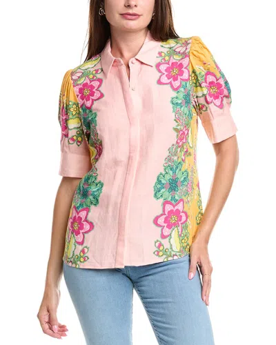 T Tahari Linen-blend Shirt In Pink