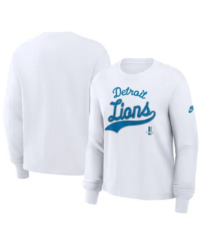 Nike Women's White Detroit Lions Essential Long Sleeve Boxy T-shirt
