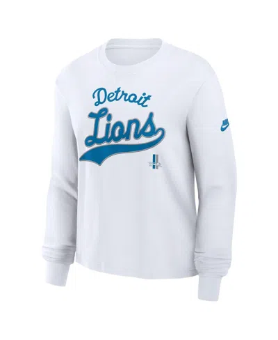 Nike Women's White Detroit Lions Essential Long Sleeve Boxy T-shirt