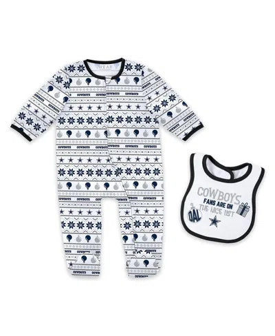 Wear By Erin Andrews Baby Boys And Girls Las Vegas Raiders Allover Print Full-zip Sleeper With Bib Set In Blue