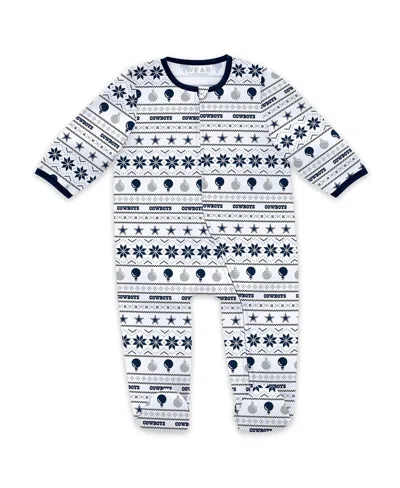 Wear By Erin Andrews Baby Boys And Girls Las Vegas Raiders Allover Print Full-zip Sleeper With Bib Set In Blue