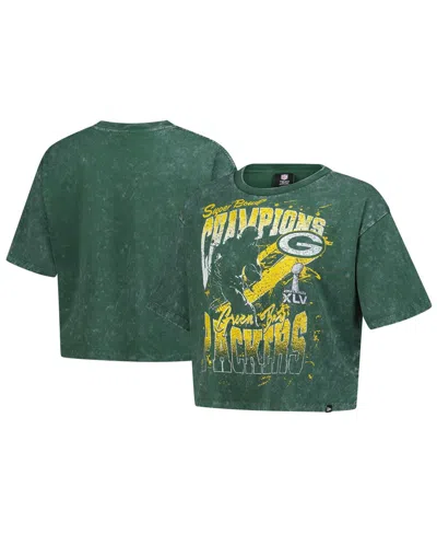 New Era Women's Green Green Bay Packers Cropped Boxy Sport Classics Mineral Wash T-shirt